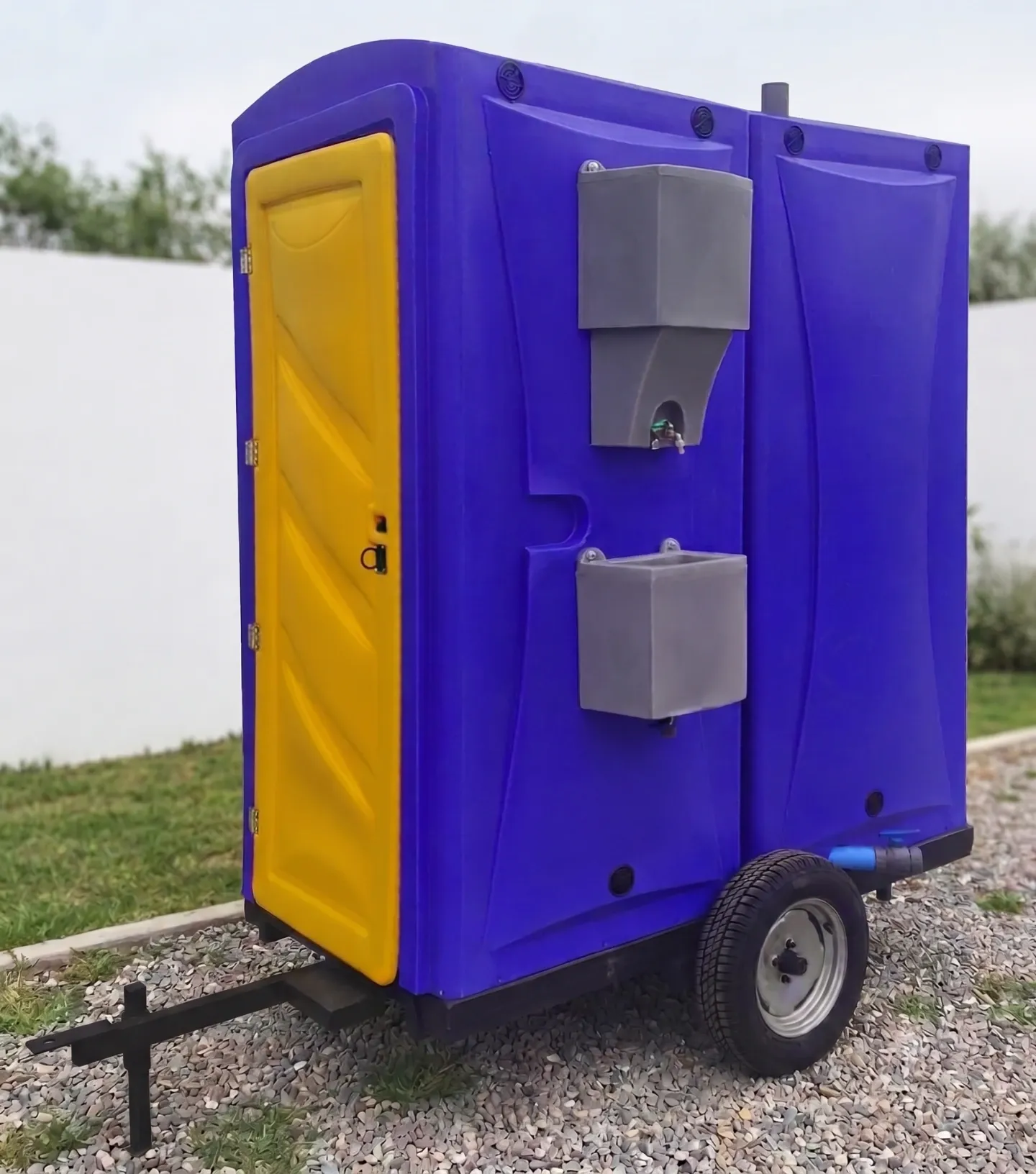 BAÑO QUÍMICO DOBLE AZUL CON CARRO DE ARRASTRE