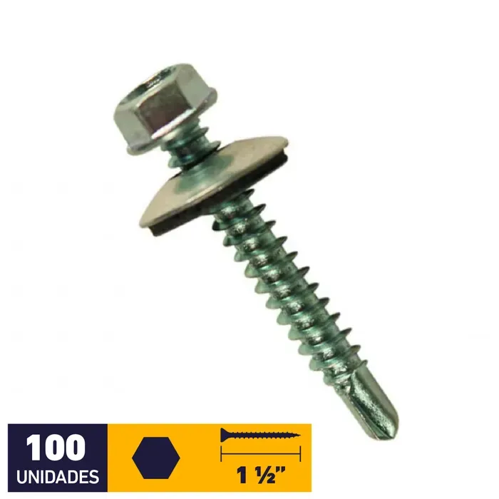TORNILLO 10X 1 1/2 HEXAGONAL PUNTA BROCA 100 UNIDADES